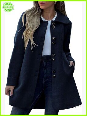 Women's Wool Blend Pea Coat with Lapel Collar